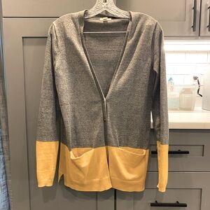 Lands End Canvas cardigan, colorblock, gray & yellow, size S